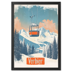 Verbier - Gondola Heights - Poster featuring a gondola above snowy mountains and trees, capturing a serene alpine scene.
