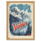 Verbier - Majestic Peaks - Poster featuring alpine peaks, dark forests, and bold lettering in a classic travel style.