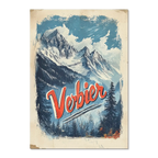 Verbier - Majestic Peaks - Poster featuring dramatic alpine mountains and layered trees in a classic travel poster style.