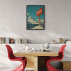 Verbier - Mountain Escape - Poster displayed in a modern interior, showcasing a red Verbier sign against alpine scenery.