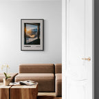 Verbier - The Heart of the 4 Vallées - Poster displayed in a modern room with a sofa and natural light.