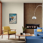 Verbier - Stylish Skier - Poster showcased in a modern living room, paired with stylish furniture and decor.