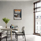 Verbier - Winter Retreat - Poster displayed in a modern dining area with a view.