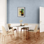 Wine is the blessing of the earth - Poster displayed in a stylish dining room setting with modern furniture.