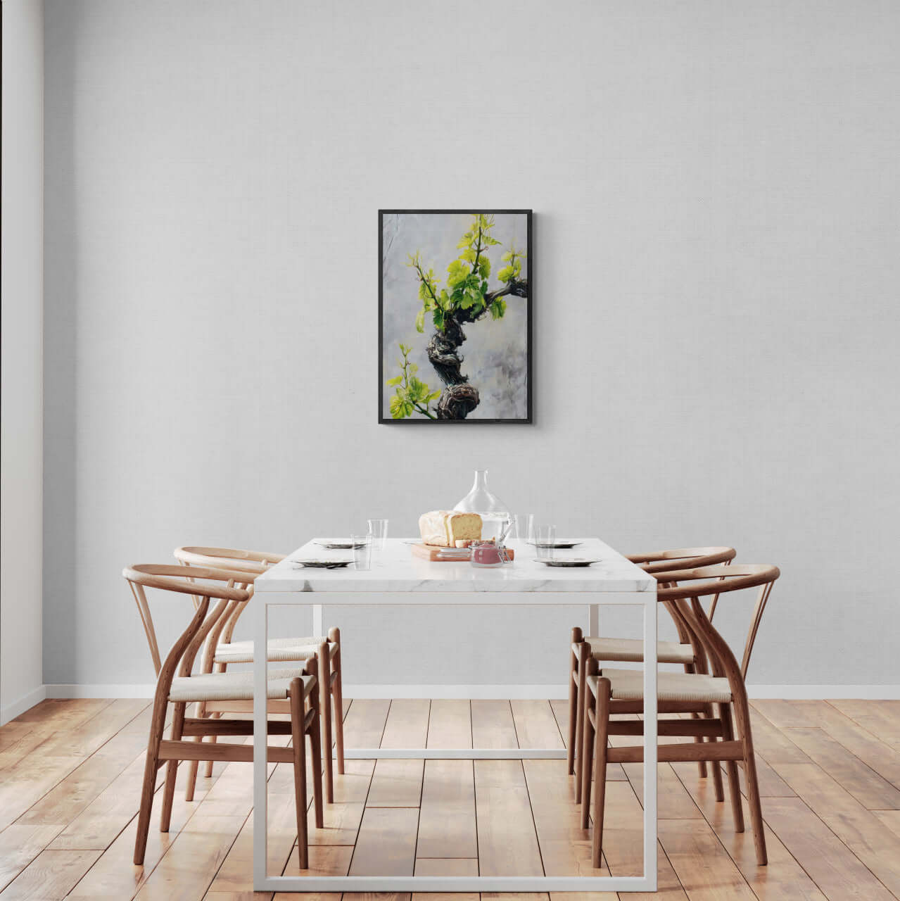 Vine Awakening, Alpine Wall - Poster displayed in a modern dining room with natural light and minimalist decor.