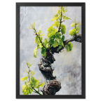 Vine Awakening, Alpine Wall - Poster featuring a twisted vine with green leaves emerging from a textured surface.
