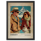 Coffee for Two,Zermatt - Poster featuring a stylish couple enjoying coffee with the Matterhorn backdrop.