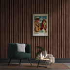 Coffee for Two,Zermatt - Poster featuring a couple with the Matterhorn backdrop in a stylish interior, perfect wall art.