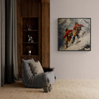 Vintage skiers on the background of the Alps - Poster displayed in a modern interior with cozy décor.