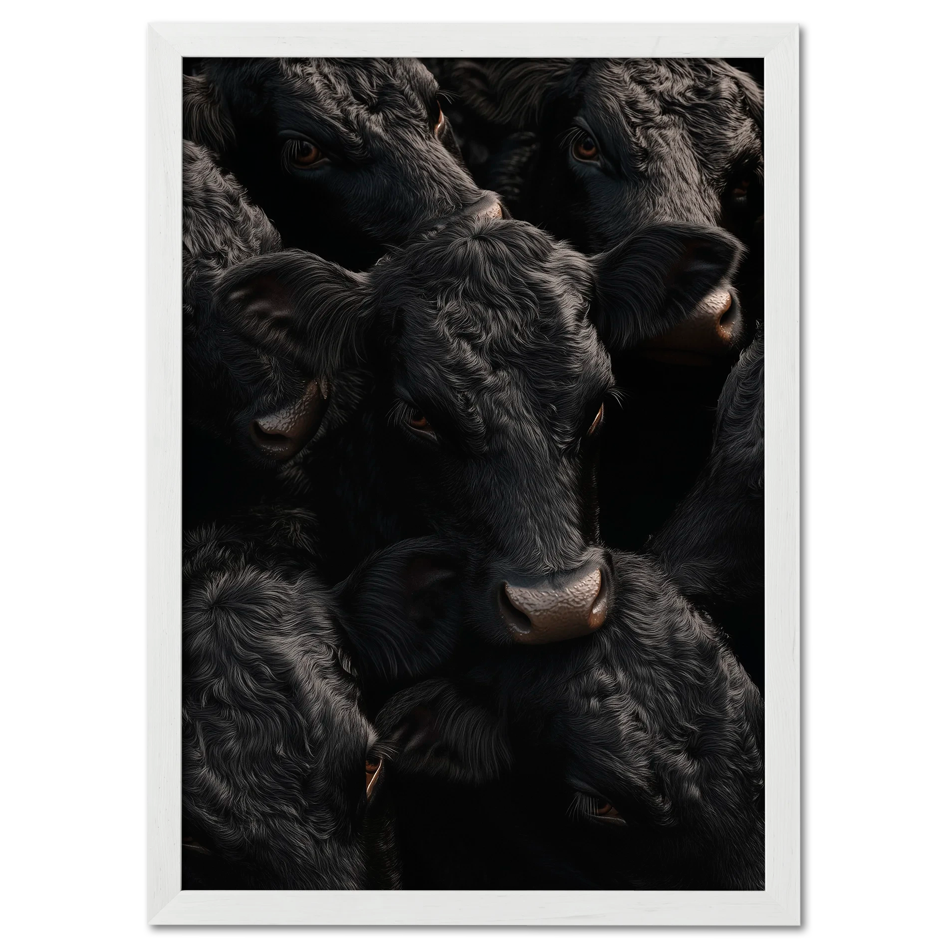 Wagyu Proximity - Poster capturing glossy black Wagyu cattle with rich textures and soft directional light.