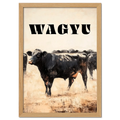 Proud Wagyu - Poster featuring a striking Wagyu cow in a rustic landscape with bold typography.