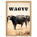 Proud Wagyu - Poster featuring a striking Wagyu cow in a rustic landscape with bold typography.