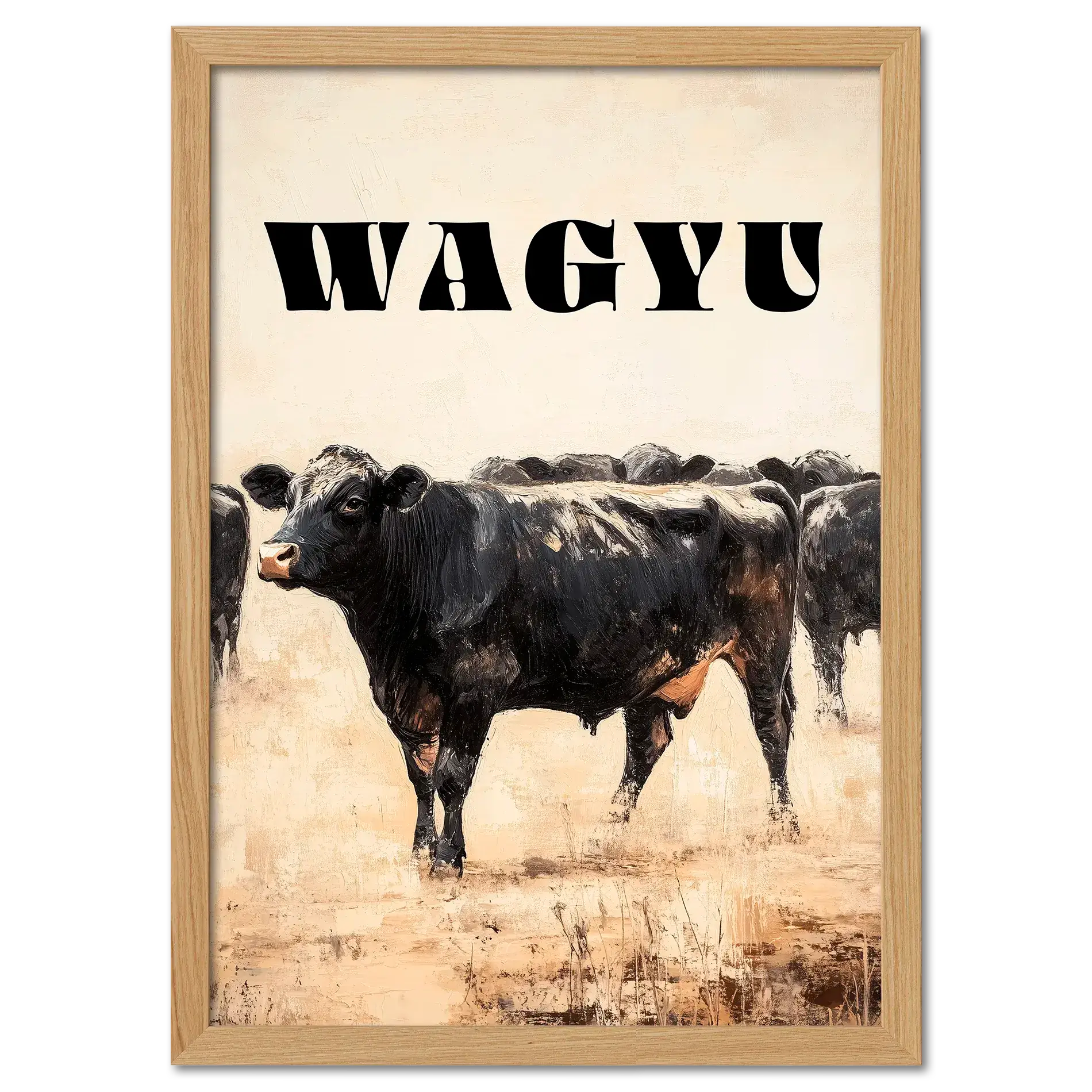 Proud Wagyu - Poster featuring a striking Wagyu cow in a rustic landscape with bold typography.