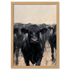 Wagyu Leader - Poster featuring a powerful black cattle in front of a herd with strong brush strokes and textures.