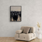 Wagyu Leader - Poster artwork featuring a strong black cattle in a herd, ideal for modern minimalist interiors.