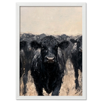 Wagyu Leader - Poster featuring a powerful black cattle leading a herd with deep textures and contrasting tones.