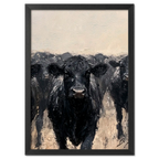 Wagyu Leader - Poster artwork featuring a powerful black cattle at the front of a herd with strong brush strokes.