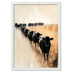 Wagyu Pride - Poster featuring a line of black cattle on a beige and earthy background in minimalist style.