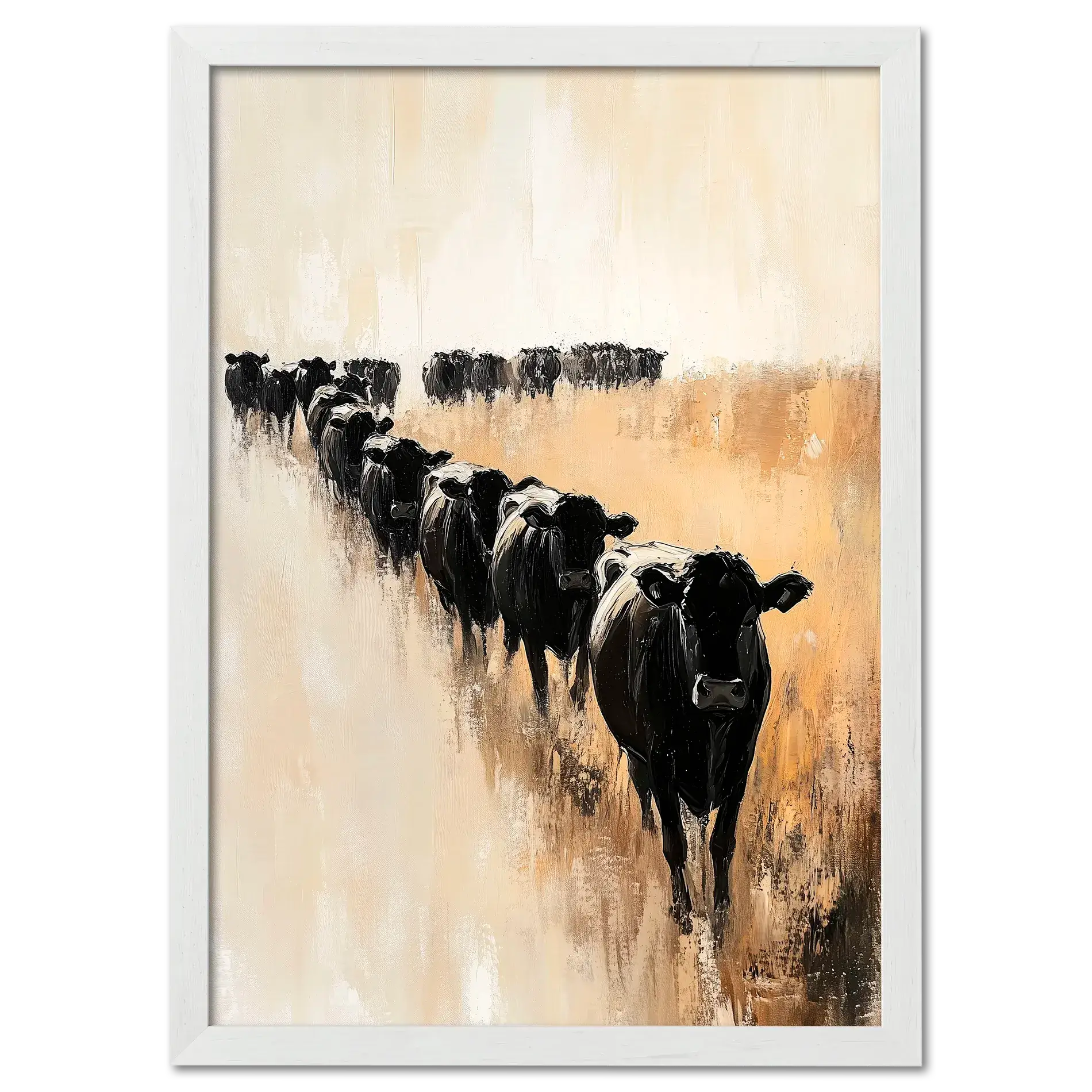 Wagyu Pride - Poster featuring a line of black cattle on a beige and earthy background in minimalist style.