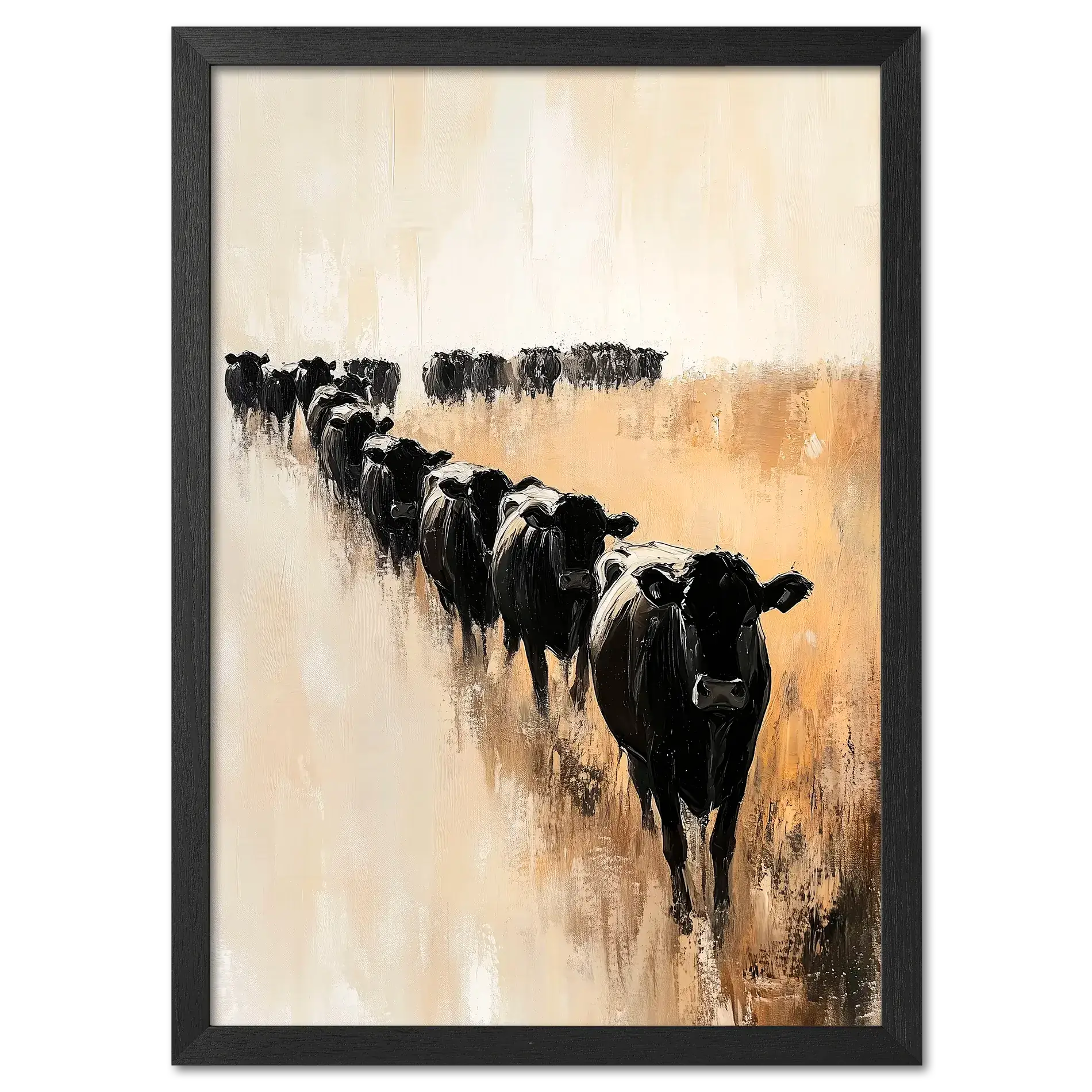Wagyu Pride - Poster featuring a line of black cattle in a minimalist style across a beige background.