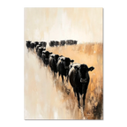 Wagyu Pride - Poster featuring a line of black cattle marching across a beige and earth-toned field in a minimalist style.