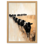 Wagyu Pride - Poster featuring a line of black cattle in a minimalist style against a soft beige background.