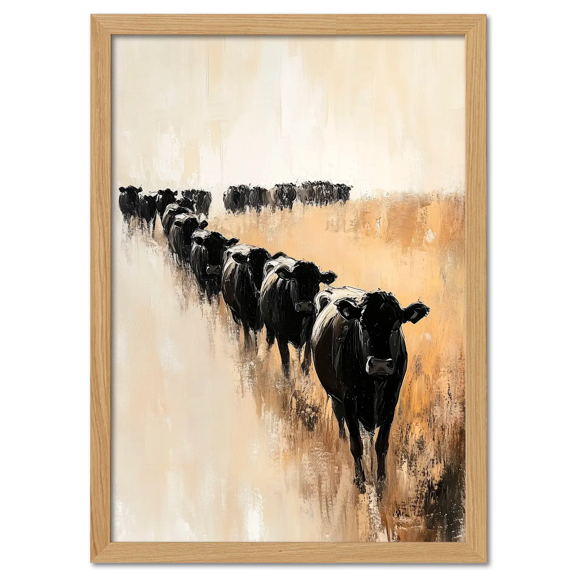 Wagyu Pride - Poster featuring a line of black cattle in a minimalist style against a soft beige background.