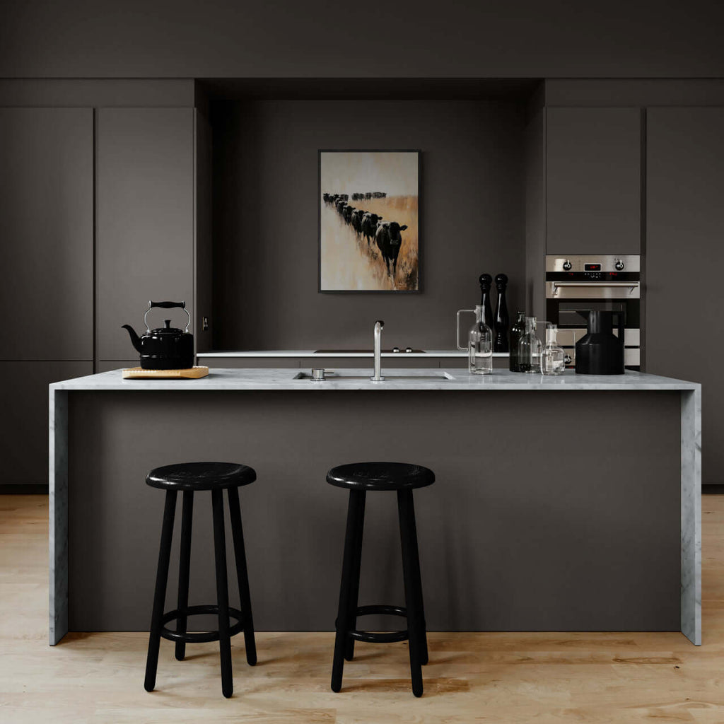 Wagyu Pride - Poster displayed in a modern kitchen over a marble countertop, enhancing minimalist wall art decor.