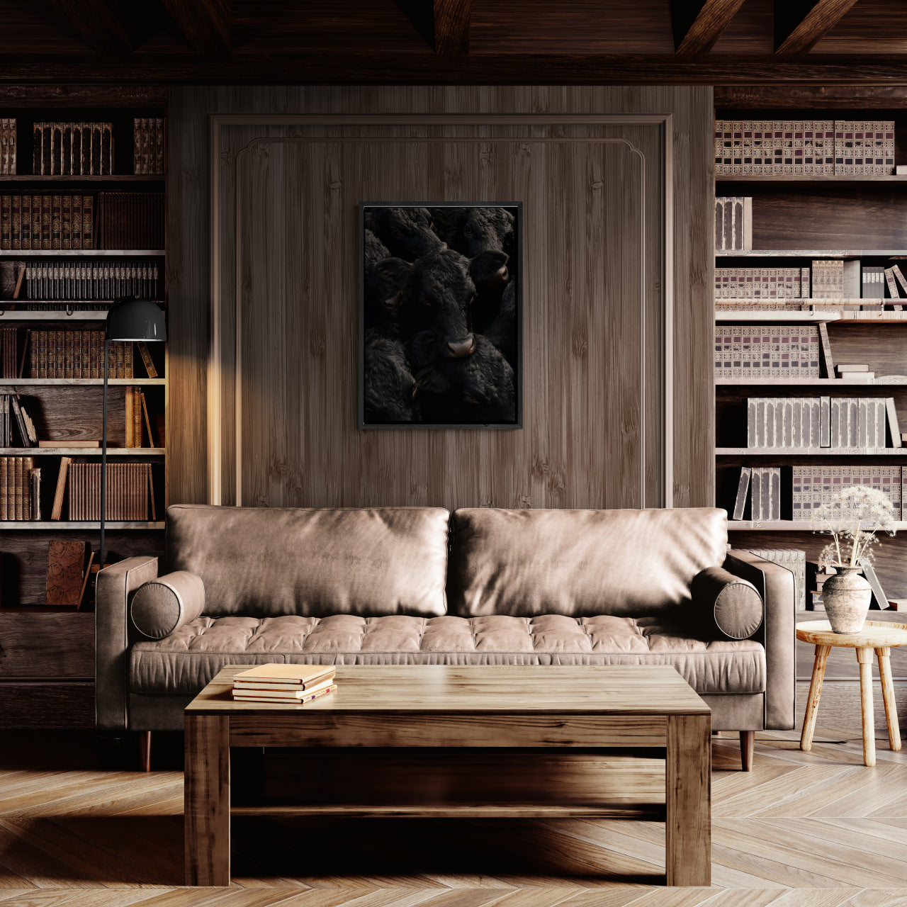 Wagyu Proximity - Poster displayed in a cozy, modern living room with a wooden bookshelf.