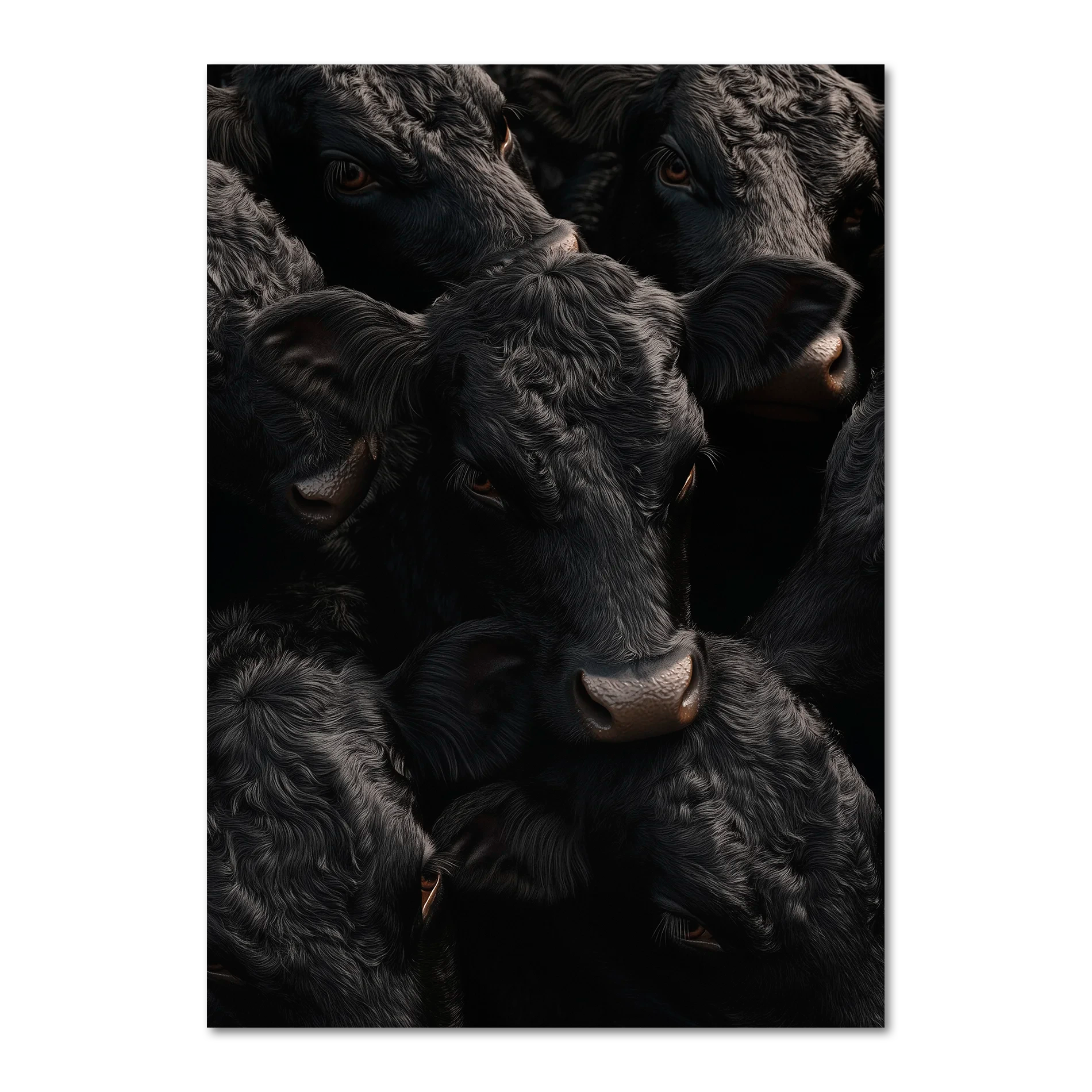 Wagyu Proximity - Poster featuring a close-up of black Wagyu cattle with glossy coats and expressive eyes.