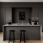 Wagyu Proximity - Poster displayed in a modern kitchen featuring minimalist design and a marble island.