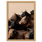 Wagyu Rhythm - Poster showcasing a herd of horned Wagyu cattle with earthy tones against a soft beige background.