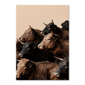 Wagyu Rhythm - Poster featuring a herd of horned Wagyu cattle against a soft beige backdrop.