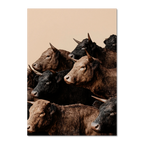 Wagyu Rhythm - Poster featuring a herd of horned Wagyu cattle against a soft beige backdrop.