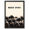 Wagyu Spirit - Poster featuring a group of black Wagyu cattle under a minimal beige background.