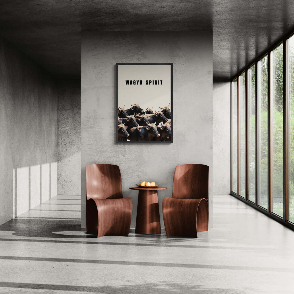 Wagyu Spirit - Poster showcased in a modern interior with unique chairs and natural light, emphasizing Wall Art style.