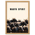 Wagyu Spirit - Poster showcasing a group of Wagyu cattle with bold text and minimalist design, evoking strength and unity.