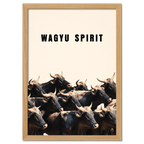 Wagyu Spirit - Poster showcasing a group of Wagyu cattle with bold text and minimalist design, evoking strength and unity.