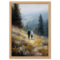Walkers' Path, Alpine Meadow - Poster features two people walking on a trail surrounded by flowers and trees.