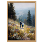 Walkers' Path, Alpine Meadow - Poster features two people walking on a trail surrounded by flowers and trees.