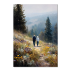 Walkers' Path, Alpine Meadow - Poster featuring two people walking in an alpine meadow surrounded by wildflowers and tall pines.