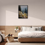Walkers' Path, Alpine Meadow - Poster displayed in a cozy bedroom with wooden decor and soft bedding.