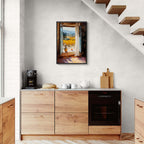 Window to the Vines - Poster in a kitchen setting, showcasing wall art with a warm Tuscan view.