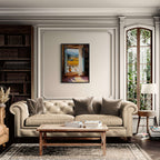 Window to the Vines - Poster displayed in a cozy living room with a stylish beige sofa and elegant decor.