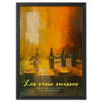 Wine evening - Poster showcasing shadowy wine bottles and glasses on a warm, glowing table.
