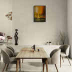 Wine evening - Poster displayed in a modern dining room with elegant chairs and a wooden table.