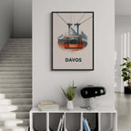 Winter Elegance of Davos - Poster featuring a cable car with vintage tones and minimalist design, perfect wall art.