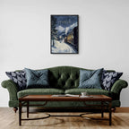 Winter Journey - Poster featuring a vintage steam train in a cozy living room setting, perfect for wall art.
