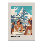 Women's conversations in Zermatt - Poster featuring women enjoying a sunny day with the Matterhorn backdrop.