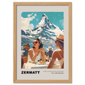 Women's conversations in Zermatt - Poster featuring two women enjoying a sunny day with the Matterhorn in the background.